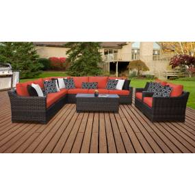 kathy ireland Homes & Gardens River Brook 10 Piece Outdoor Wicker Patio Furniture Set 10a in Persimmon - TK Classics River-10A-Tangerine