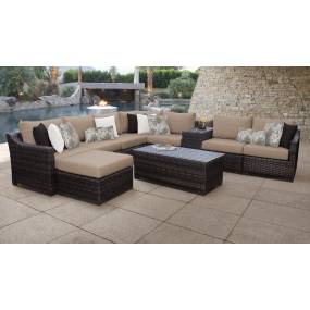 kathy ireland Homes & Gardens River Brook 10 Piece Outdoor Wicker Patio Furniture Set 10b in Toffee - TK Classics River-10B-Wheat
