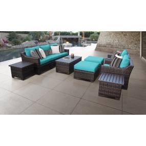 kathy ireland Homes & Gardens River Brook 10 Piece Outdoor Wicker Patio Furniture Set 10c in Aqua - TK Classics River-10C-Aruba