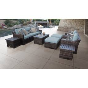 kathy ireland Homes & Gardens River Brook 10 Piece Outdoor Wicker Patio Furniture Set 10c in Tranquil - TK Classics River-10C-Spa
