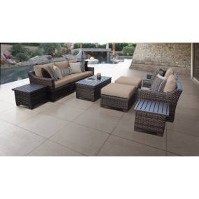 kathy ireland Homes & Gardens River Brook 10 Piece Outdoor Wicker Patio Furniture Set 10c in Toffee - TK Classics River-10C-Wheat