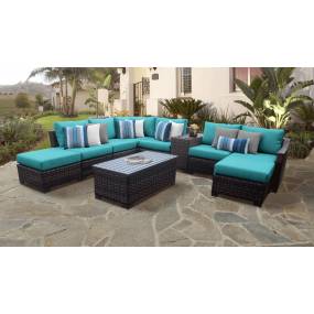 kathy ireland Homes & Gardens River Brook 10 Piece Outdoor Wicker Patio Furniture Set 10d in Aqua - TK Classics River-10D-Aruba
