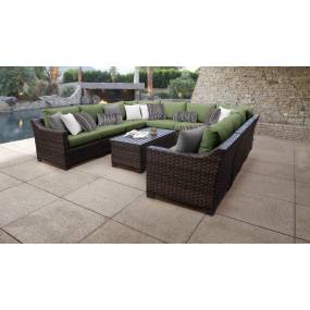 kathy ireland Homes & Gardens River Brook 11 Piece Outdoor Wicker Patio Furniture Set 11a in Forest - TK Classics River-11A-Cilantro