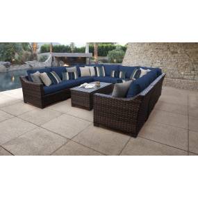 kathy ireland Homes & Gardens River Brook 11 Piece Outdoor Wicker Patio Furniture Set 11a in Midnight - TK Classics River-11A-Navy