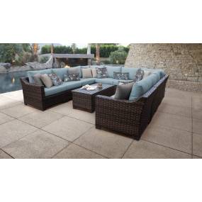 kathy ireland Homes & Gardens River Brook 11 Piece Outdoor Wicker Patio Furniture Set 11a in Tranquil - TK Classics River-11A-Spa