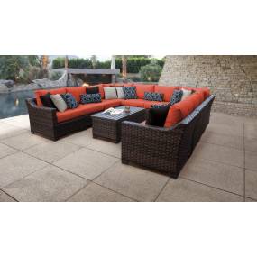 kathy ireland Homes & Gardens River Brook 11 Piece Outdoor Wicker Patio Furniture Set 11a in Persimmon - TK Classics River-11A-Tangerine