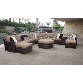 kathy ireland Homes & Gardens River Brook 11 Piece Outdoor Wicker Patio Furniture Set 11d in Toffee - TK Classics River-11D-Wheat