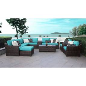 kathy ireland Homes & Gardens River Brook 12 Piece Outdoor Wicker Patio Furniture Set 12a in Aqua - TK Classics River-12A-Aruba