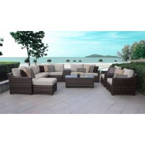 kathy ireland Homes & Gardens River Brook 12 Piece Outdoor Wicker Patio Furniture Set 12a in Truffle - TK Classics River-12A-Ash