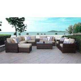 kathy ireland Homes & Gardens River Brook 12 Piece Outdoor Wicker Patio Furniture Set 12a in Almond - TK Classics River-12A-Beige