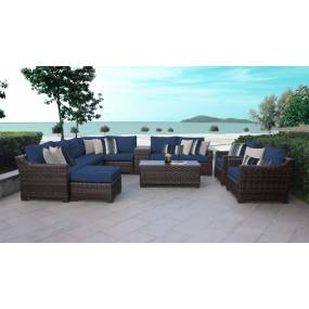 kathy ireland Homes & Gardens River Brook 12 Piece Outdoor Wicker Patio Furniture Set 12a in Midnight - TK Classics River-12A-Navy