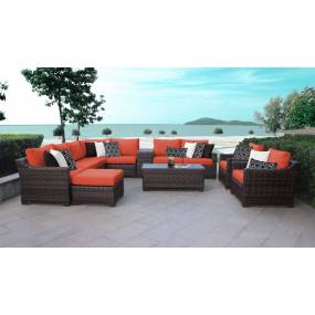 kathy ireland Homes & Gardens River Brook 12 Piece Outdoor Wicker Patio Furniture Set 12a in Persimmon - TK Classics River-12A-Tangerine