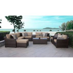 kathy ireland Homes & Gardens River Brook 12 Piece Outdoor Wicker Patio Furniture Set 12a in Toffee - TK Classics River-12A-Wheat