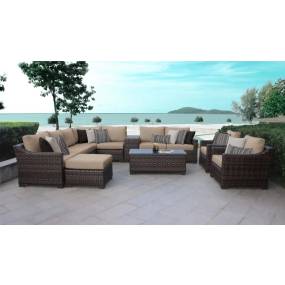 kathy ireland Homes & Gardens River Brook 12 Piece Outdoor Wicker Patio Furniture Set 12b in Toffee - TK Classics River-12B-Wheat