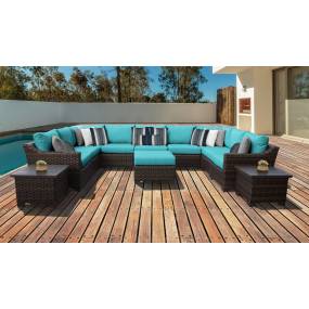 kathy ireland Homes & Gardens River Brook 12 Piece Outdoor Wicker Patio Furniture Set 12g in Aqua - TK Classics River-12G-Aruba