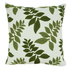 Leaf Design Crewel Embroidery Throw Pillow With Down Filling - SARO Lifestyle 1051.GS17S