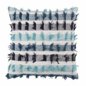 Striped Fringe Throw Pillow With Poly Filling - Saro 378.BL20SP