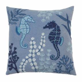 Stonewashed Sea Horse Throw Pillow With Poly Filling - Saro 690.BL20SP
