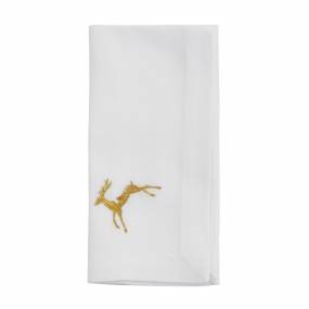 Embroidered Gold Reindeer Table Napkins (Set of 4) - Saro YP134.W20S