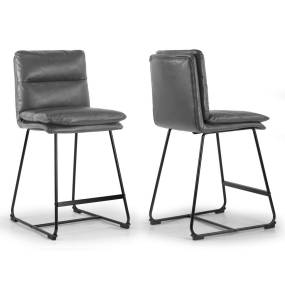 Set of 2 Aulani Grey Upholstered Metal Frame Counter Stool with Puffy Cushions - Glamour Home GHSTL-1492