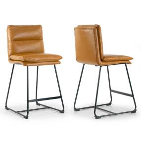 Set of 2 Aulani Light Brown Upholstered Metal Frame Counter Stool with Puffy Cushions - Glamour Home GHSTL-1493