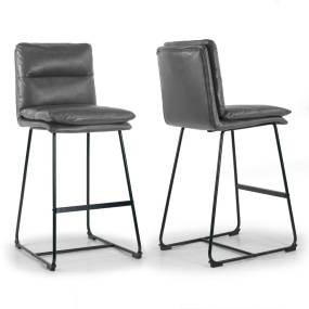 Set of 2 Aulani Grey Upholstered Metal Frame Bar Stool with Puffy Cushions - Glamour Home GHSTL-1495