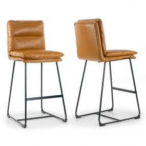 Set of 2 Aulani Light Brown Upholstered Metal Frame Bar Stool with Puffy Cushions - Glamour Home GHSTL-1496
