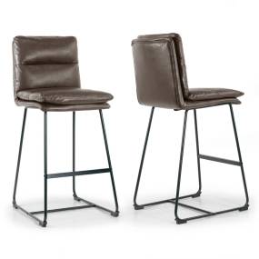 Set of 2 Aulani Brown Upholstered Metal Frame Bar Stool with Puffy Cushions - Glamour Home GHSTL-1497