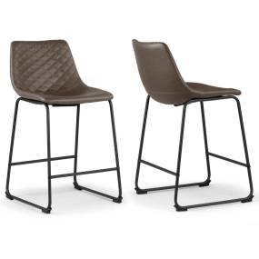 Set of 2 Ave Iron Frame Brown Faux Leather Counter Stool with Stitching - Glamour Home GHSTL-1548