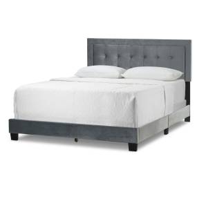 Austin Silver Grey Velvety Fabric Queen Bed with Button Tufting and Stitching - Glamour Home GHUB-1532