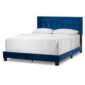 Austin Navy Blue Velvety Fabric Queen Bed with Button Tufting and Stitching - Glamour Home GHUB-1533