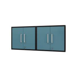 Eiffel Floating Garage Cabinet in Matte Black and Aqua Blue (Set of 2) - Manhattan Comfort 2-251BMC83