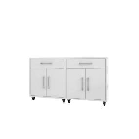 Eiffel Mobile Garage Cabinet in White (Set of 2) - Manhattan Comfort 2-252BMC6