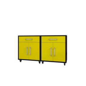 Eiffel Mobile Garage Cabinet in Matte Black and Yellow (Set of 2) - Manhattan Comfort 2-252BMC84