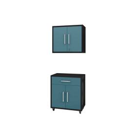 Eiffel 2-Piece Storage Garage Set in Matte Black and Aqua Blue - Manhattan Comfort 2-256BMC83