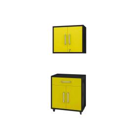 Eiffel 2-Piece Storage Garage Set in Matte Black and Yellow - Manhattan Comfort 2-256BMC84