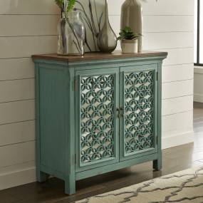 Transitional 2 Door Accent Cabinet In Turquoise Finish W/ Worn Wood Tone Top - Liberty Furniture 2011-AC3836