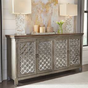 Transitional 4 Door Accent Cabinet In Wire Brushed Gray & White Finishes w/ Worn Wood Tops - Liberty Furniture 2012-AC7236