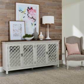 Transitional 4 Door Accent Cabinet In Wire Brushed Gray & White Finishes w/ Worn Wood Tops - Liberty Furniture 2012W-AC7236