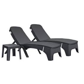 Roma 3-Piece Chaise Lounger Set w/cushion-Anthracite - Hospitality Rattan RBO-ROMA-ANT-3CL-CUSH