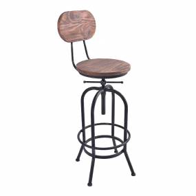 Adele Industrial Adjustable Barstool in Silver Brushed Gray w/ Rustic Pine Wood Seat & Back - Todays Mentality TMADSL25