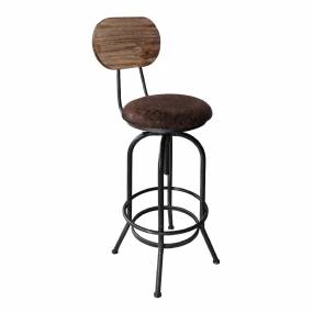 Adele Industrial Adjustable Barstool in Silver Brushed Gray w/ Brown Fabric Seat & Rustic Pine Back - Todays Mentality TMADSL25BR