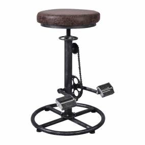 Bicycle Industrial Adjustable Barstool in Silver Brushed Gray w/ Brown Fabric Seat - Todays Mentality TMBISLBR