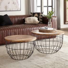 Contemporary Nesting Caged Accent Tables In Weathered Honey Finish w/ Pewter Base - Liberty Furniture 2101-AT2000