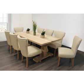 Benedict 81" Distressed White Dining Table with 4 SETS of Howell Ivory Chairs with Natural Legs  - Moti