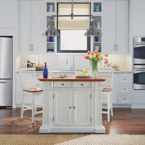 Kitchen Island and Stools White and Distressed Oak - Homestyles Furniture 5002-948