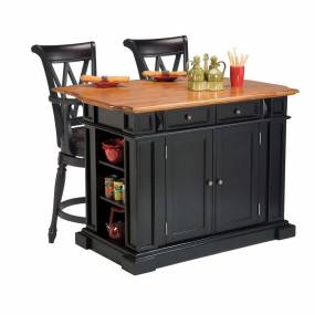 Kitchen Island Black and Distressed Oak - Homestyles Furniture 5003-94