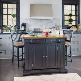 Kitchen Island and Stools Black and Distressed Oak - Homestyles Furniture 5003-948