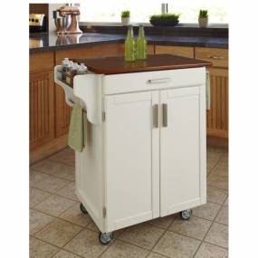 Cuisine Cart White Finish with Oak Top - Homestyles Furniture 9001-0026G