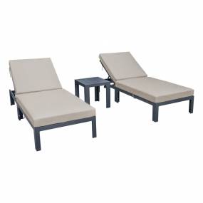LeisureMod Chelsea Modern Outdoor Chaise Lounge Chair Set of 2 With Side Table & Cushions in Beige - Leisuremod CLTBL-77BG2